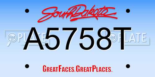 A5758T South Dakota License Plate