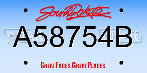 A58754B South Dakota License Plate