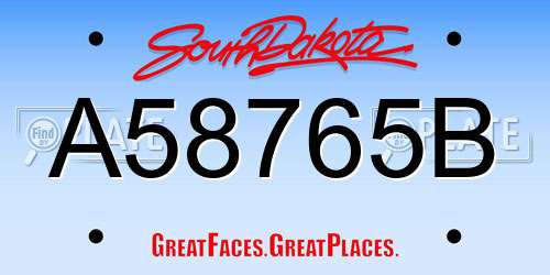 A58765B South Dakota License Plate