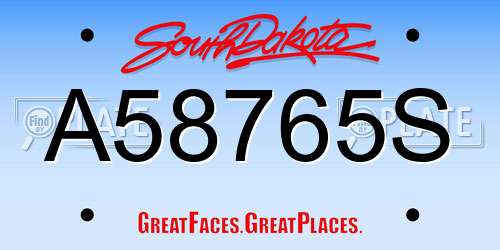 A58765S South Dakota License Plate