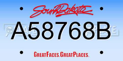 A58768B South Dakota License Plate