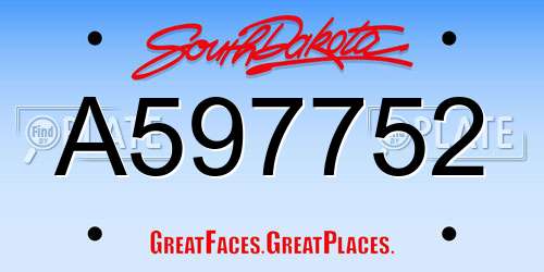 A597752 South Dakota License Plate