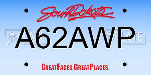 A62AWP South Dakota License Plate