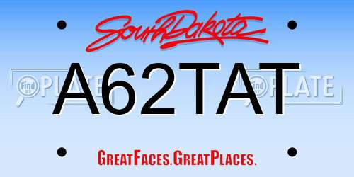 A62TAT South Dakota License Plate