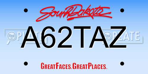 A62TAZ South Dakota License Plate