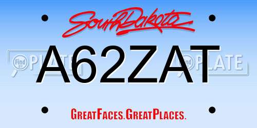 A62ZAT South Dakota License Plate