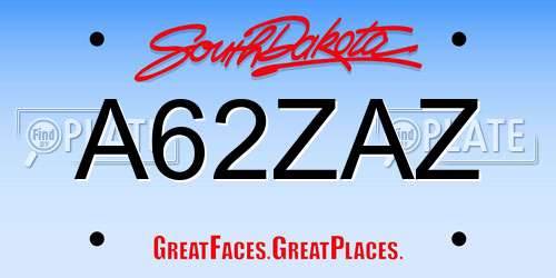 A62ZAZ South Dakota License Plate