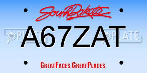 A67ZAT South Dakota License Plate