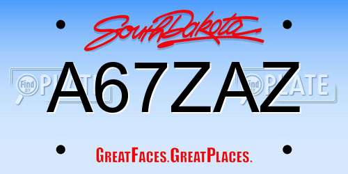 A67ZAZ South Dakota License Plate