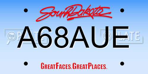 A68AUE South Dakota License Plate