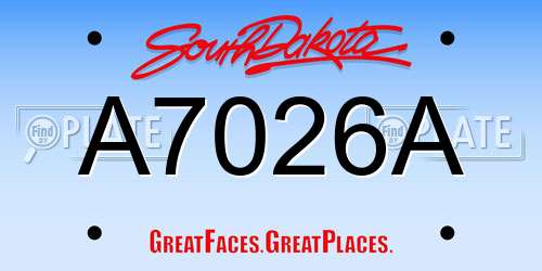 A7026A South Dakota License Plate
