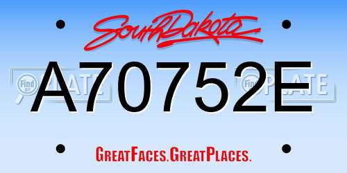 A70752E South Dakota License Plate