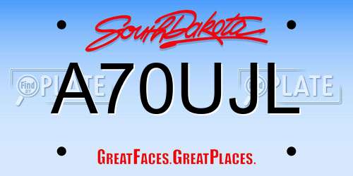 A70UJL South Dakota License Plate