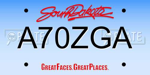 A70ZGA South Dakota License Plate