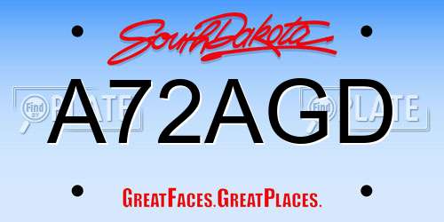 A72AGD South Dakota License Plate