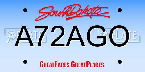 A72AGO South Dakota License Plate