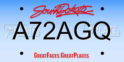 A72AGQ South Dakota License Plate