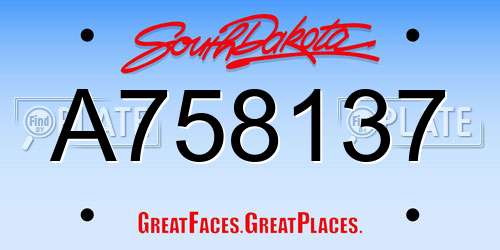 A758137 South Dakota License Plate