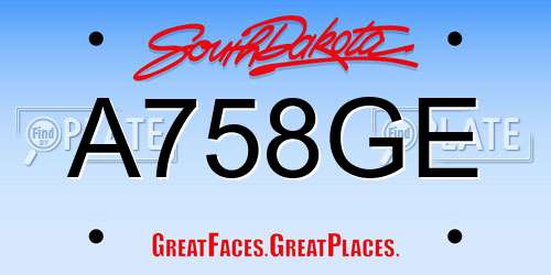 A758GE South Dakota License Plate