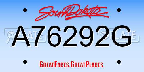 A76292G South Dakota License Plate