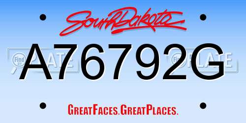 A76792G South Dakota License Plate