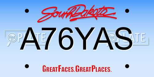 A76YAS South Dakota License Plate