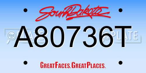 A80736T South Dakota License Plate