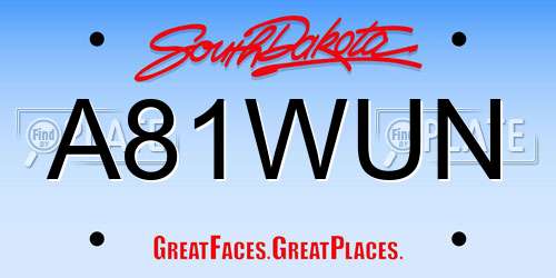 A81WUN South Dakota License Plate