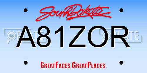 A81ZOR South Dakota License Plate