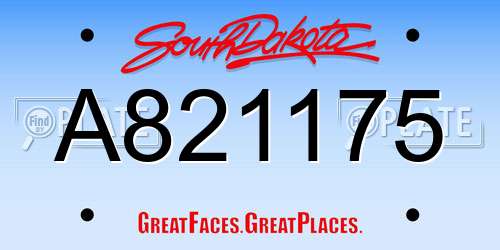 A821175 South Dakota License Plate
