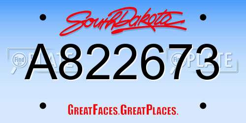 A822673 South Dakota License Plate