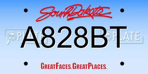 A828BT South Dakota License Plate