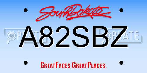 A82SBZ South Dakota License Plate