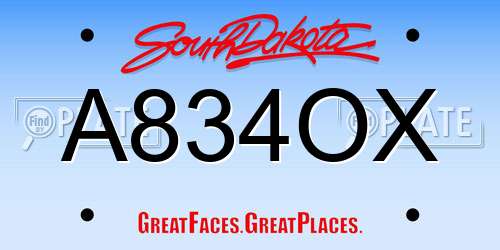 A834OX South Dakota License Plate