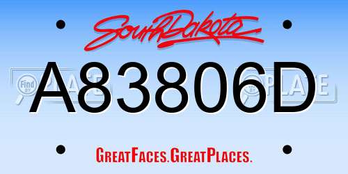 A83806D South Dakota License Plate