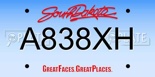 A838XH South Dakota License Plate