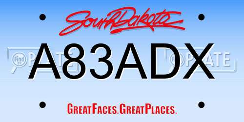 A83ADX South Dakota License Plate