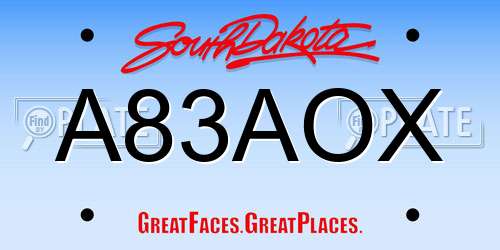 A83AOX South Dakota License Plate