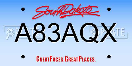 A83AQX South Dakota License Plate
