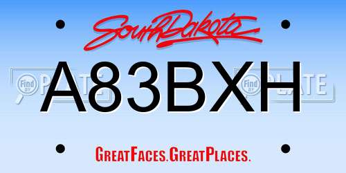 A83BXH South Dakota License Plate