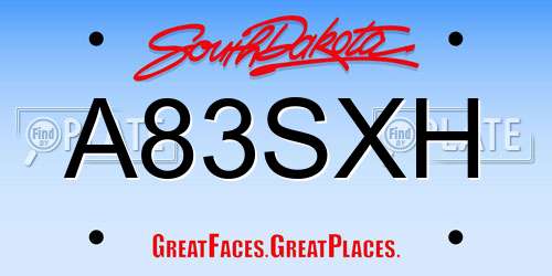 A83SXH South Dakota License Plate