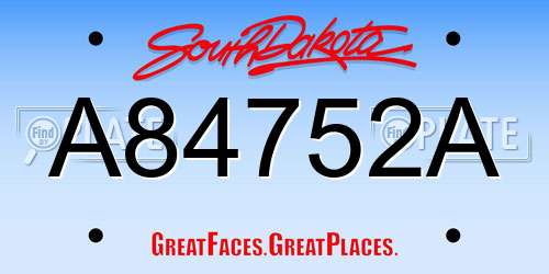 A84752A South Dakota License Plate