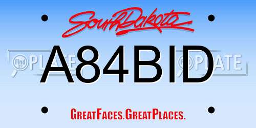 A84BID South Dakota License Plate