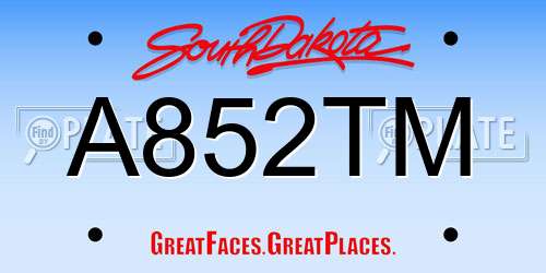 A852TM South Dakota License Plate