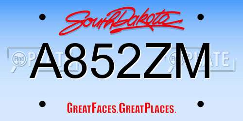 A852ZM South Dakota License Plate