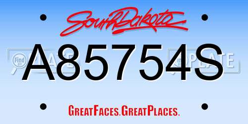 A85754S South Dakota License Plate