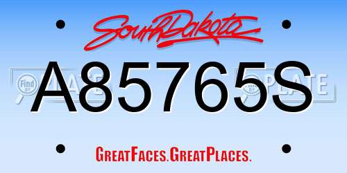 A85765S South Dakota License Plate