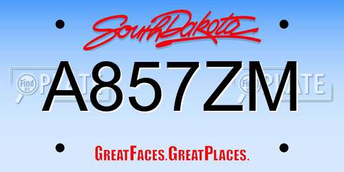 A857ZM South Dakota License Plate