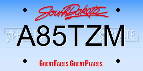 A85TZM South Dakota License Plate