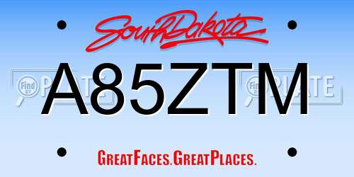 A85ZTM South Dakota License Plate